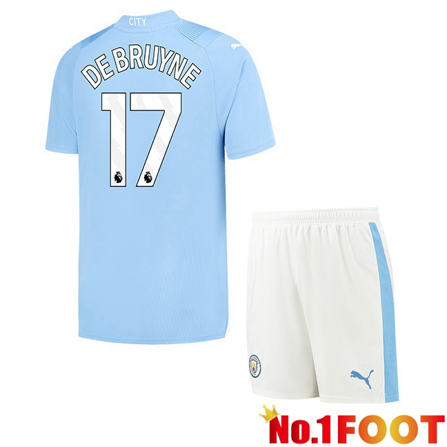 Manchester City (Kevin De Bruyne 17) Kids Home Football Jersey Blue 2023/2024