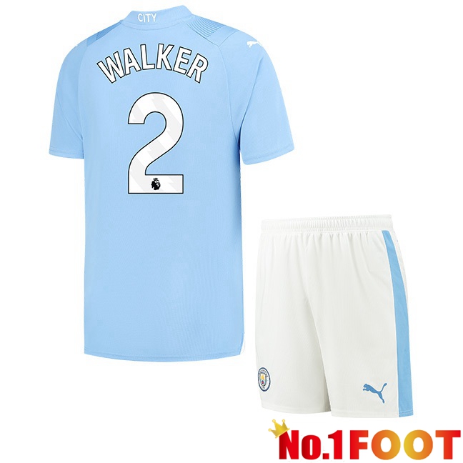 Manchester City (Kyle Walker 2) Kids Home Football Jersey Blue 2023/2024