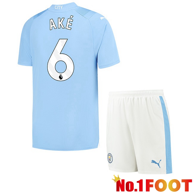 Manchester City (Nathan Ake 6) Kids Home Football Jersey Blue 2023/2024