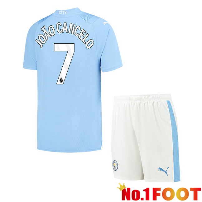 Manchester City (João Cancelo 7) Kids Home Football Jersey Blue 2023/2024