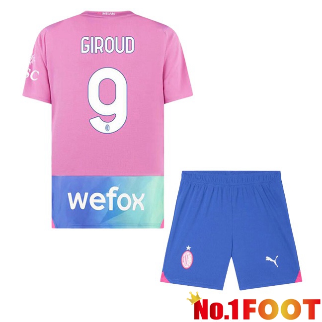 AC Milan (Giroud 9) Kids Third Football Jersey Rose 2023/2024