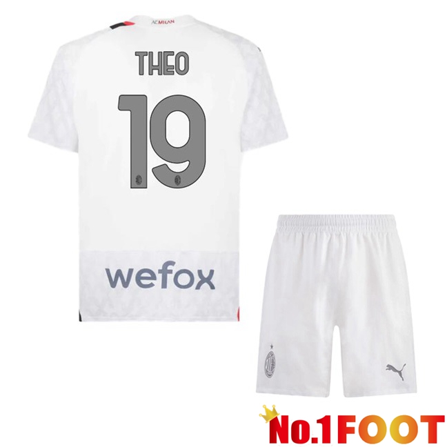 AC Milan (Theo 19) Kids Away Football Jersey White 2023/2024