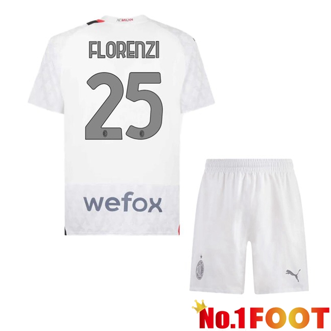 AC Milan (Florenzi 25) Kids Away Football Jersey White 2023/2024