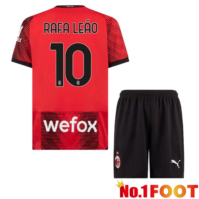 AC Milan (Rafa Leão 10) Kids Home Football Jersey Red 2023/2024