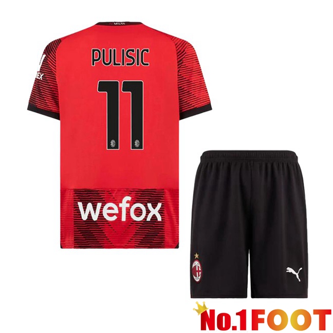 AC Milan (Pulisic 11) Kids Home Football Jersey Red 2023/2024