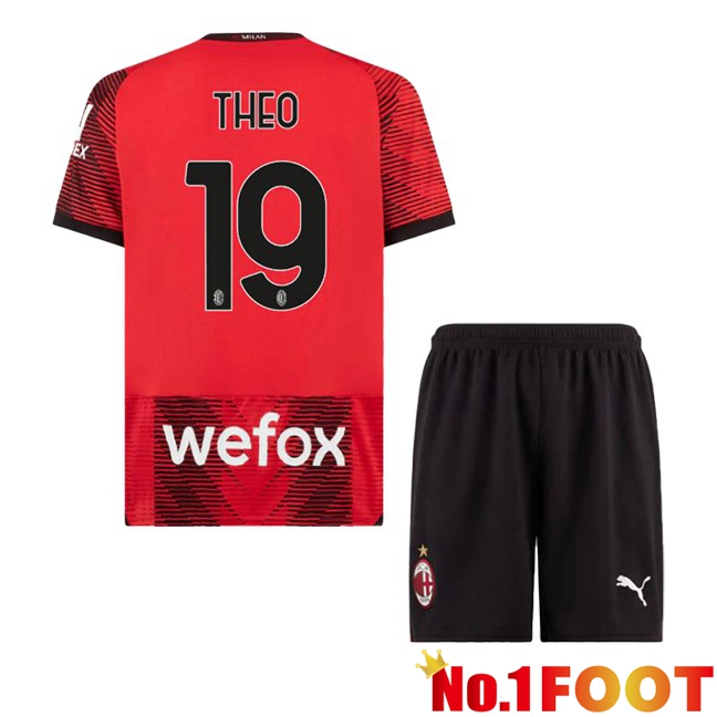 AC Milan (Theo 19) Kids Home Football Jersey Red 2023/2024