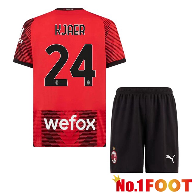 AC Milan (Kjaer 24) Kids Home Football Jersey Red 2023/2024