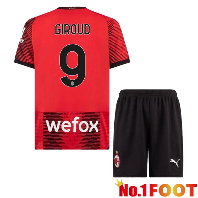 AC Milan (Giroud 9) Kids Home Football Jersey Red 2023/2024