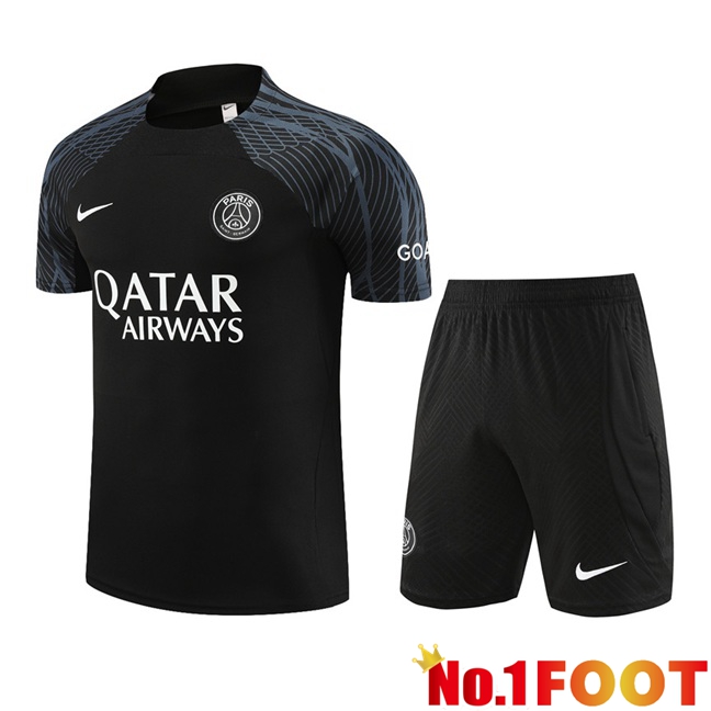 Paris PSG Training T Shirt + Shorts Black 2023/2024