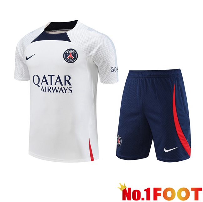 Paris PSG Training T Shirt + Shorts White 2023/2024