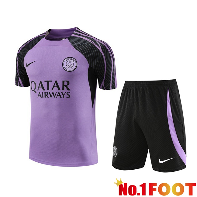 Paris PSG Training T Shirt + Shorts Purple 2023/2024