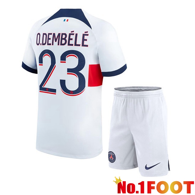 Paris PSG (O.Dembélé 23) Kids Away Football Jersey White 2023/2024