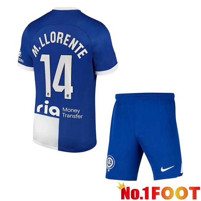 Atletico Madrid (M. Llorente 14) Kids Away Football Jersey Blue 2023/2024