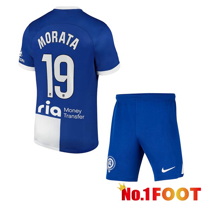 Atletico Madrid (Morata 19) Kids Away Football Jersey Blue 2023/2024