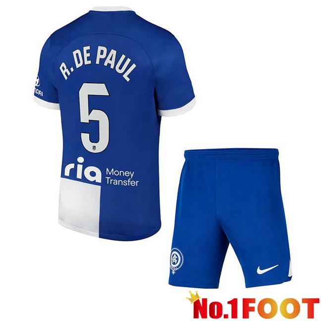 Atletico Madrid (R. De Paul 5) Kids Away Football Jersey Blue 2023/2024