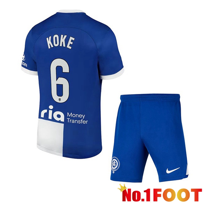 Atletico Madrid (Koke 6) Kids Away Football Jersey Blue 2023/2024