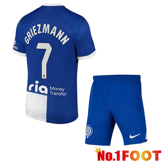 Atletico Madrid (Griezmann 7) Kids Away Football Jersey Blue 2023/2024