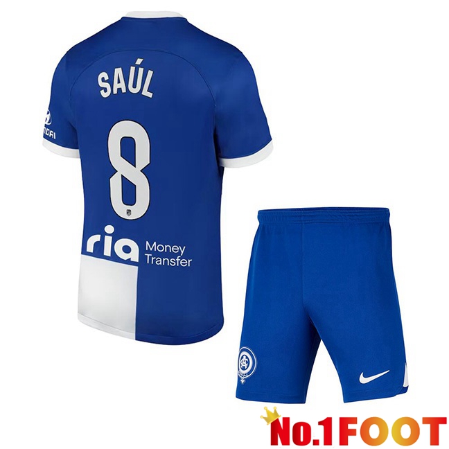 Atletico Madrid (Saúl 8) Kids Away Football Jersey Blue 2023/2024