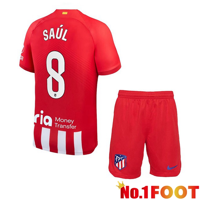 Atletico Madrid (Saúl 8) Kids Home Football Jersey Red 2023/2024