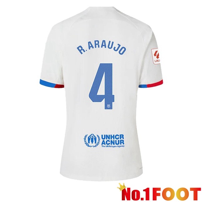 FC Barcelona (R. ARAUJO 4) Away Football Jersey White 2023/2024