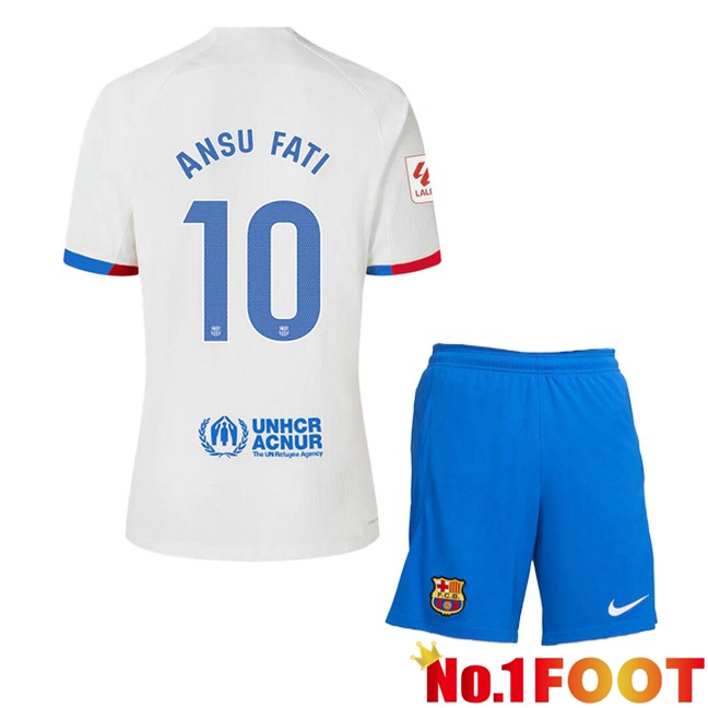 FC Barcelona (ANSU FATI 10) Kids Away Football Jersey White 2023/2024