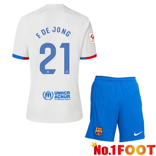 FC Barcelona (F. DE JONG 21) Kids Away Football Jersey White 2023/2024