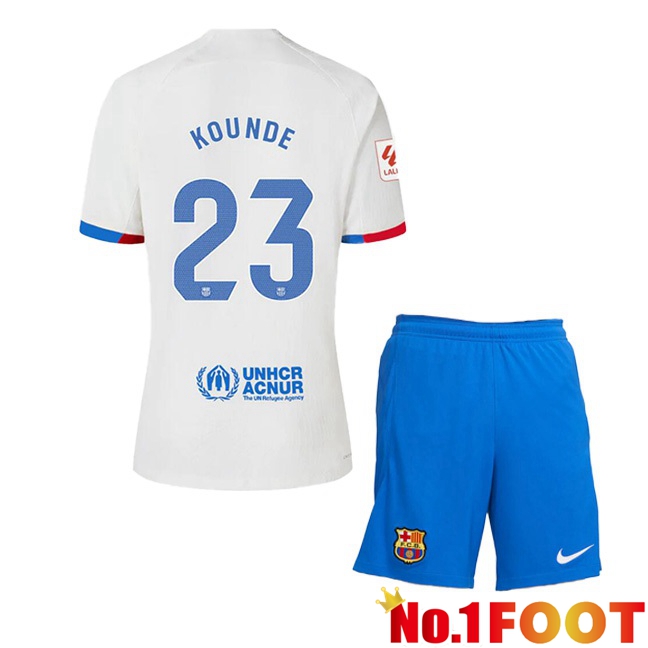 FC Barcelona (KOUNDE 23) Kids Away Football Jersey White 2023/2024