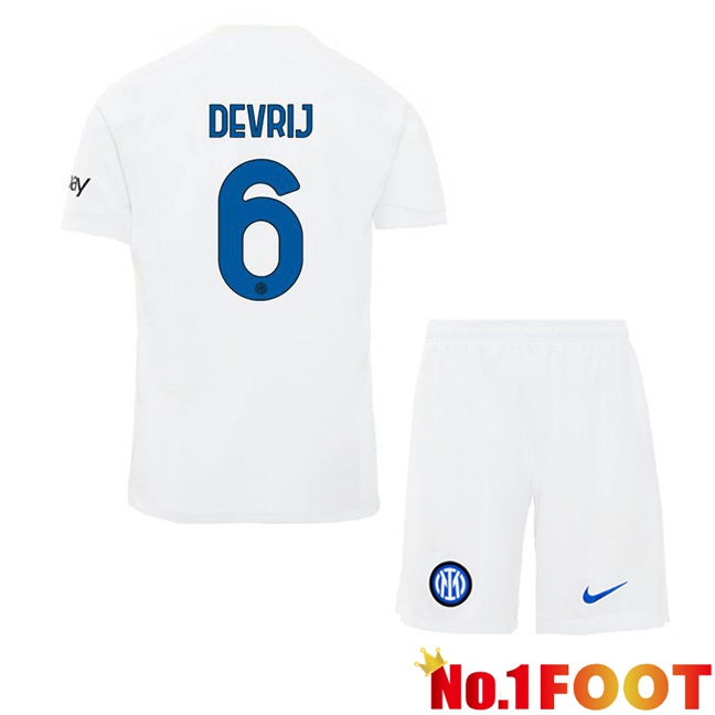 Inter Milan (DE VRIJ 6) Kids Away Football Jersey White 2023/2024