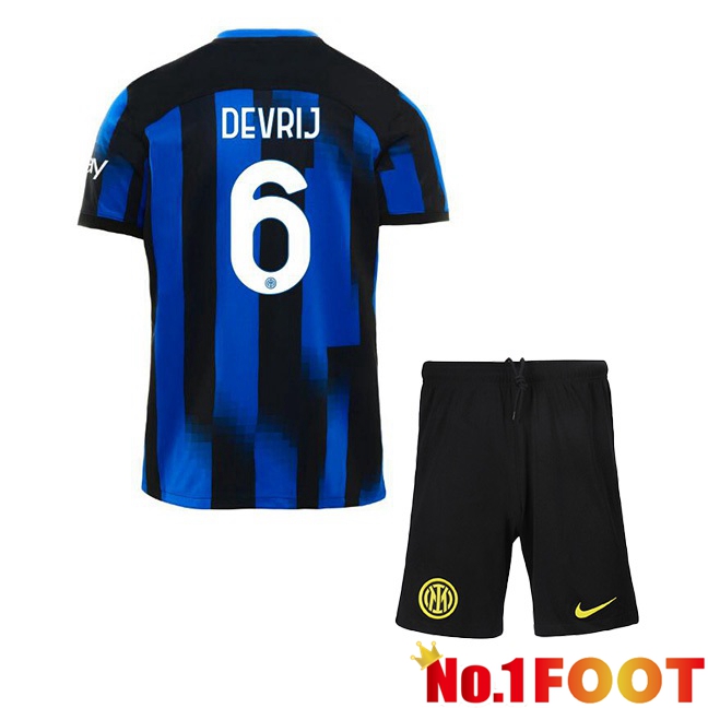 Inter Milan (DE VRIJ 6) Kids Home Football Jersey Blue 2023/2024