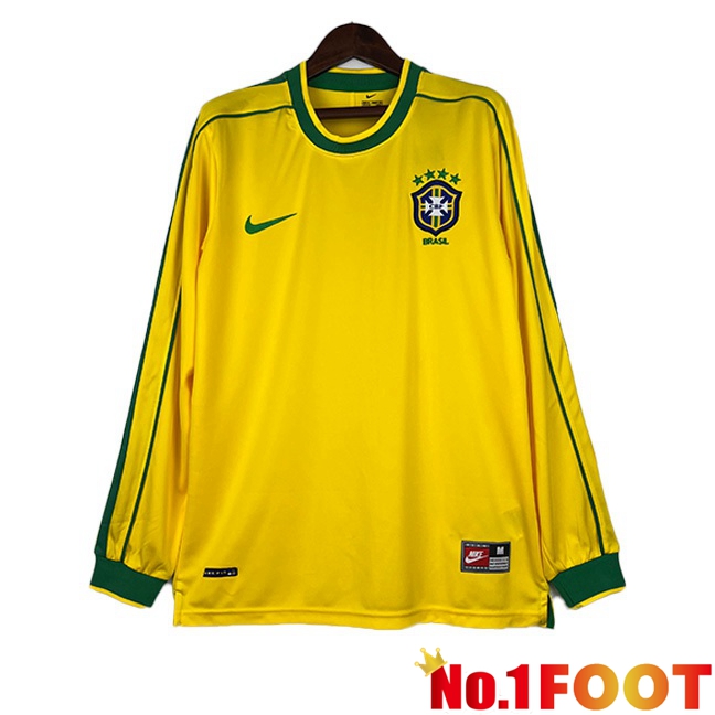 Brazil Retro Home Football Jersey Long sleeve Yellow 1998