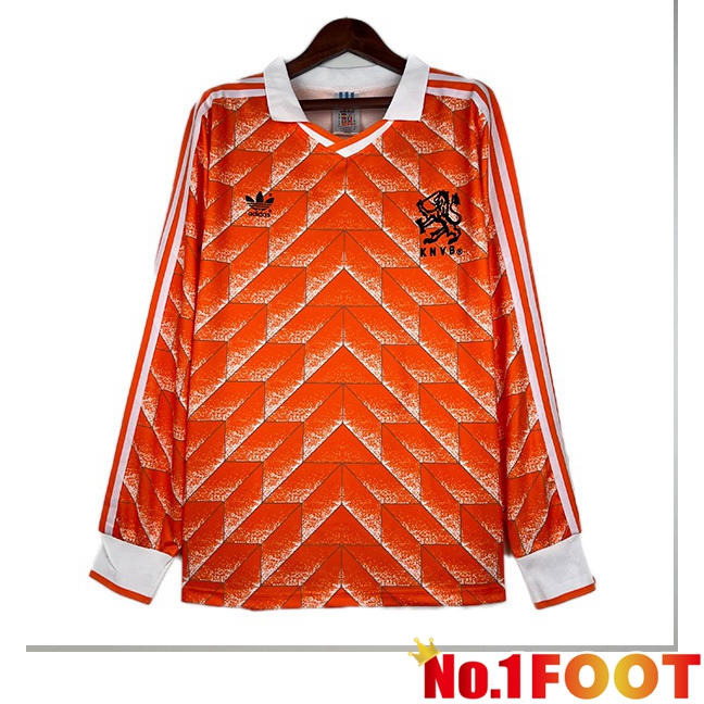 Netherlands Retro Home Football Jersey Long sleeve Orange 1988