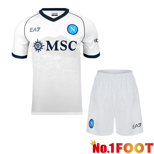 SSC Napoli Kids Away Football Jersey White 2023/2024 - Click Image to Close