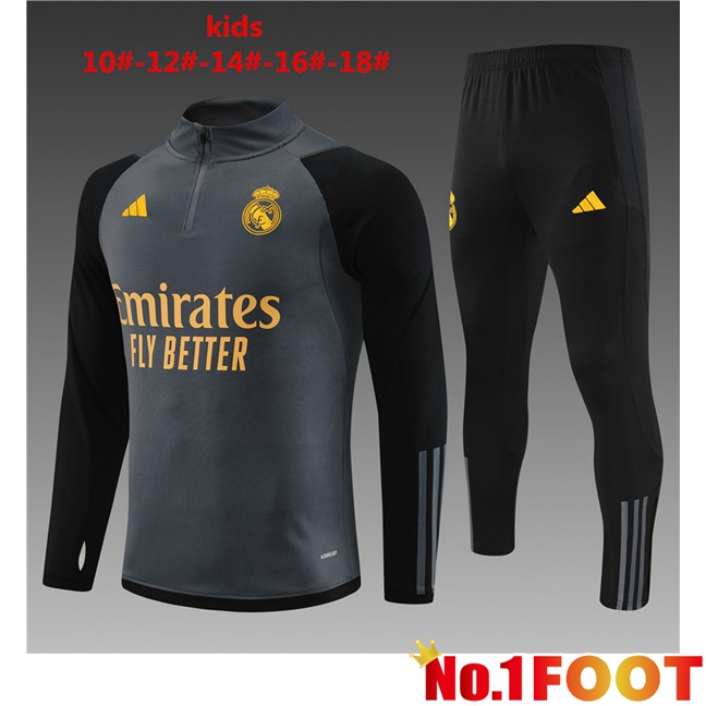 Real Madrid Kids Training Tracksuit Suit Black 2023/2024