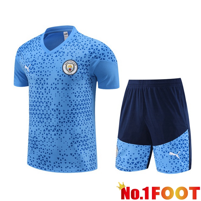 Manchester City Training T Shirt + Shorts Blue 2023/2024