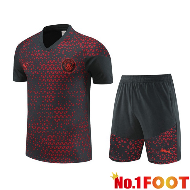 Manchester City Training T Shirt + Shorts Red Black 2023/2024