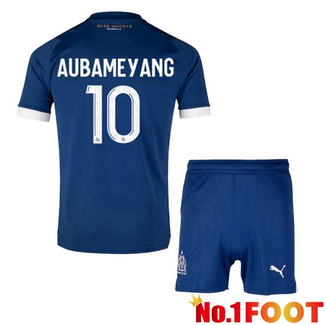 Marseille OM (AUBAMEYANG 10) Kids Soccer Jersey Away Blue 2023/2024