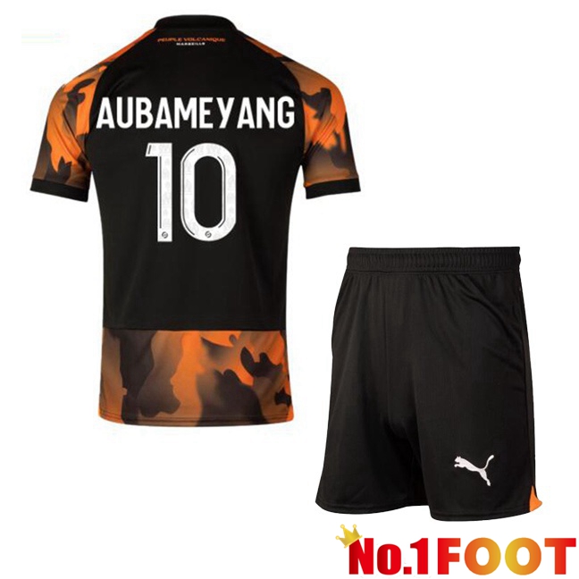 Marseille OM (AUBAMEYANG 10) Kids Soccer Jersey Third Black Yellow 2023/2024