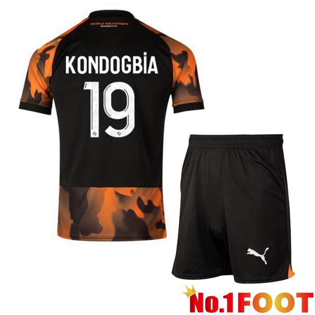 Marseille OM (KONDOGBIA 19) Kids Soccer Jersey Third Black Yellow 2023/2024