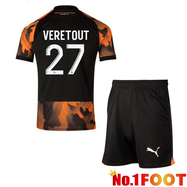 Marseille OM (VERETOUT 27) Kids Soccer Jersey Third Black Yellow 2023/2024