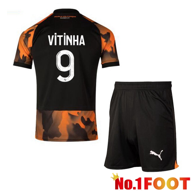 Marseille OM (VITINHA 9) Kids Soccer Jersey Third Black Yellow 2023/2024