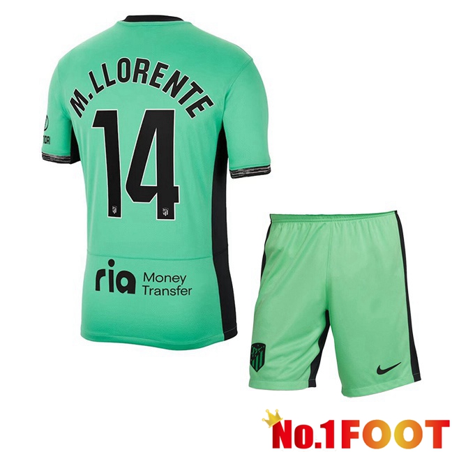 Atletico Madrid (M. Llorente 14) Kids Soccer Jersey Third Green 2023/2024