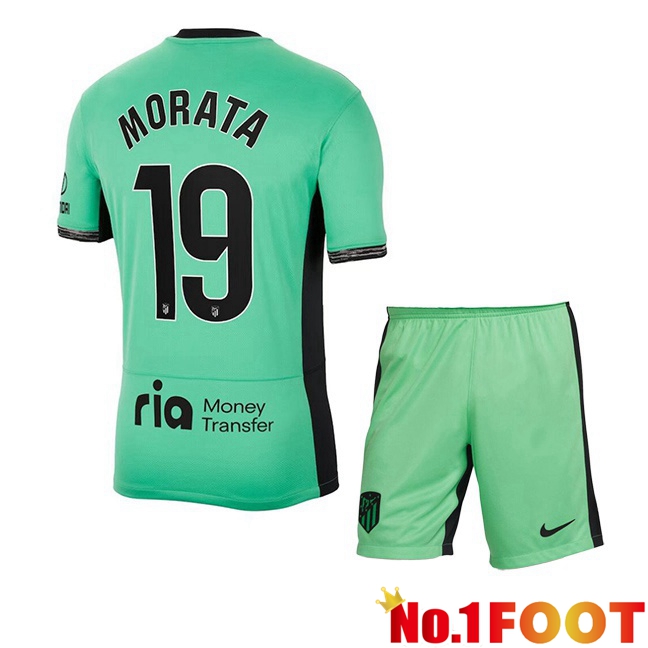 Atletico Madrid (Morata 19) Kids Soccer Jersey Third Green 2023/2024