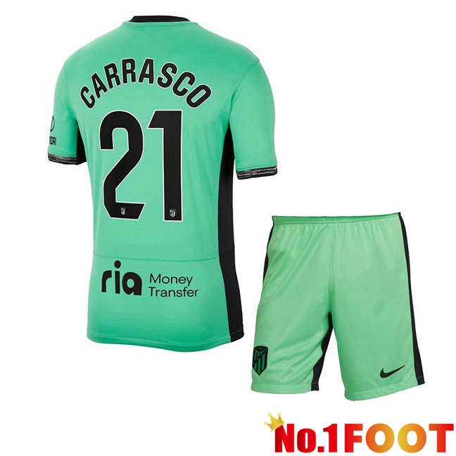 Atletico Madrid (Carrasco 21) Kids Soccer Jersey Third Green 2023/2024