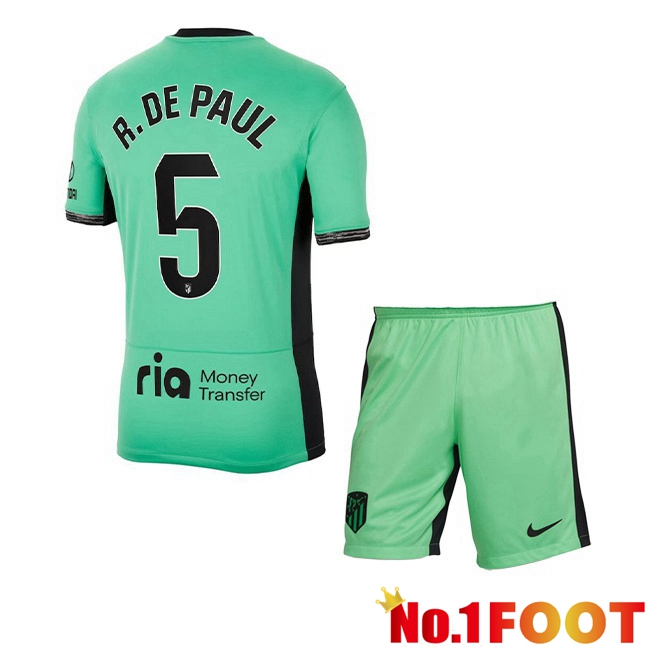 Atletico Madrid (R. De Paul 5) Kids Soccer Jersey Third Green 2023/2024