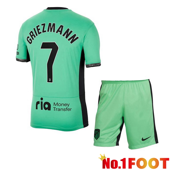 Atletico Madrid (Griezmann 7) Kids Soccer Jersey Third Green 2023/2024