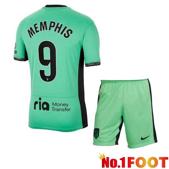 Atletico Madrid (Memphis 9) Kids Soccer Jersey Third Green 2023/2024