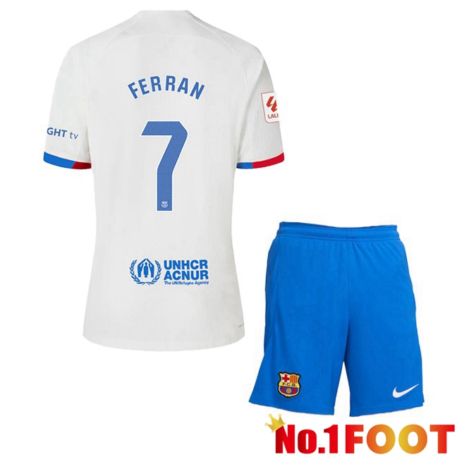 FC Barcelona (FERRAN 7) Kids Soccer Jersey Away White 2023/2024