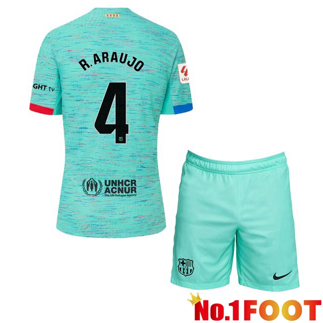 FC Barcelona (R. ARAUJO 4) Kids Soccer Jersey Third Green 2023/2024