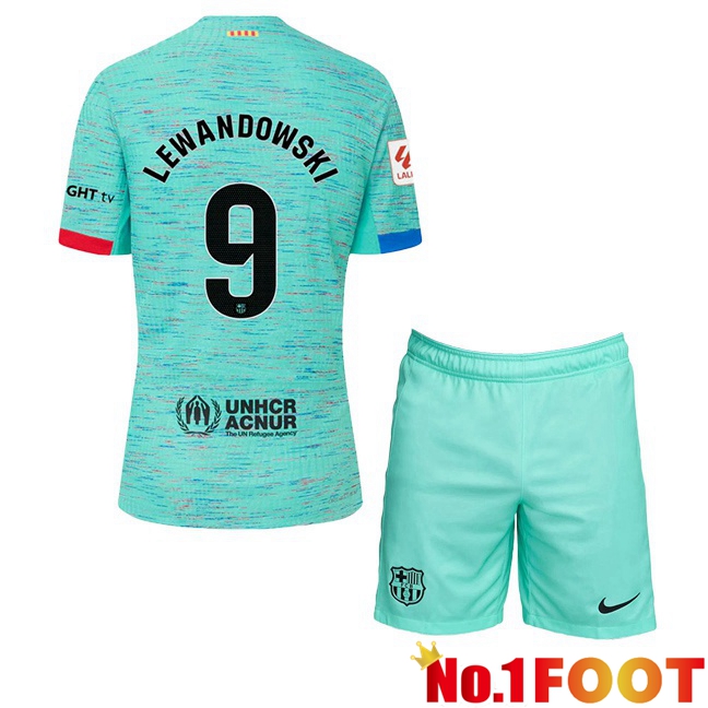 FC Barcelona (LEWANDOWSKI 9) Kids Soccer Jersey Third Green 2023/2024