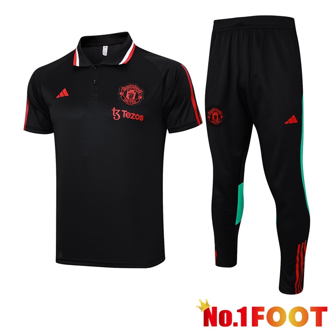 Manchester United Soccer Polo + Pants Black 2023/2024